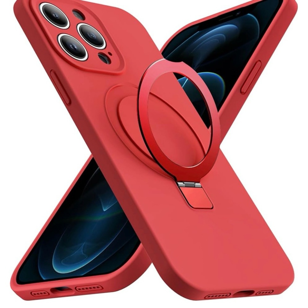 Red Silicone iPhone 12 Pro Phone Case with Ring Holder
